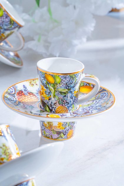 Capri Porcelain Coffee Cup Set for 6 People - 90 ml