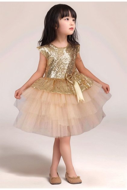 Colorful Gold Sequined Children's Evening Dress Show Party Dress 23Nisan Dress Aby181