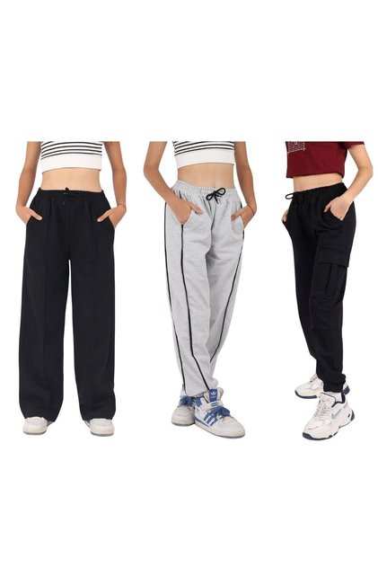Pipe-ended-middle belted-cargo pocketed 3-pack girl bottom