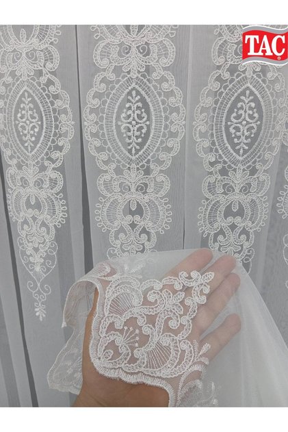 Embroidered Kort Damask Living Room Model Style Design Safron Exculusive 3 Layer Pleated Tulle Curtain