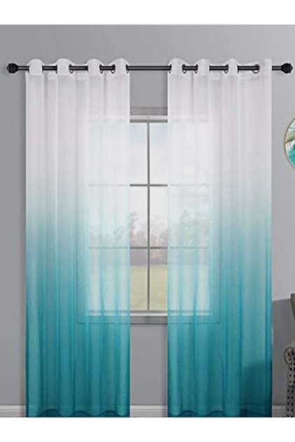 Petrol Green Rustic Eyelet Tulle Curtain Gradient Color Transitional Tulle