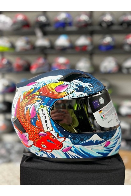 Sway Sw 820 Dakar 5 Full Face Balık Desenli Motosiklet Kask