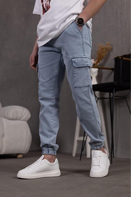 Oksit Dasser Slim Fit Lycra Denim Cargo Pants with Elasticized - Main Image