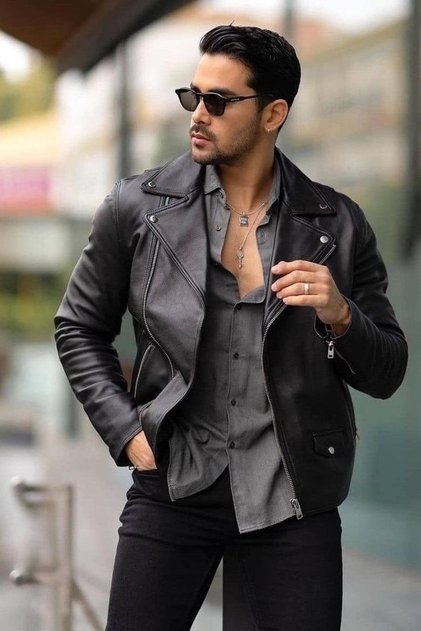 New Season Oversize Detailed Black Leather Jacket