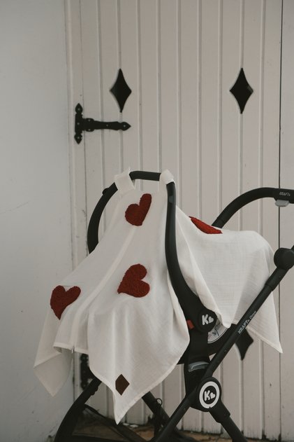 Teddy Red Heart Zippered 2 Layer Muslin Stroller Cover