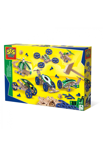 Set de construcție vehicule din lemn pentru copii (50 de piese)