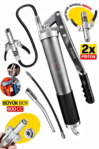 Mekanik Büyük Boy 600CC Sızdırmaz Çift Mandallı 2x Piston Gres Pompa Takımı Demir Hortumlu Set