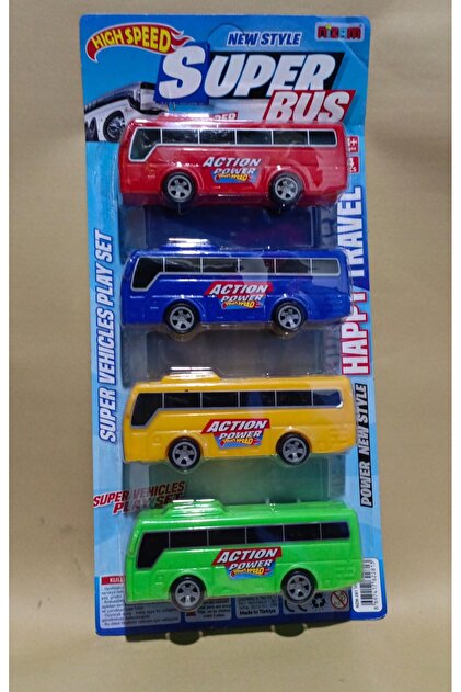 abnturk Oyuncak Otobüs 4'Lü Set 4 Farklı Renk Eğlenceli Otobüs