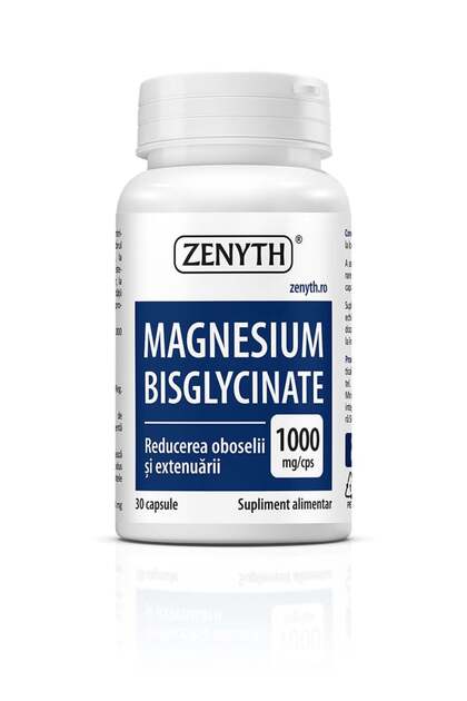 Bisglycinát hořečnatý, 30 kapslí, snížení únavy, úzkost, migrény, stres, 1000 mg