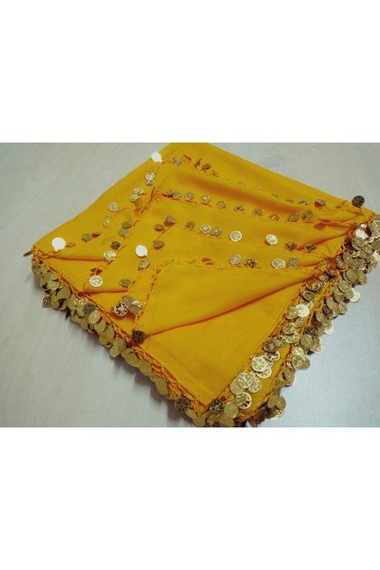 Handmade Coin Sequin Writing, Cheesecloth Yemeni, Scarf, 4 Edges Embroidered