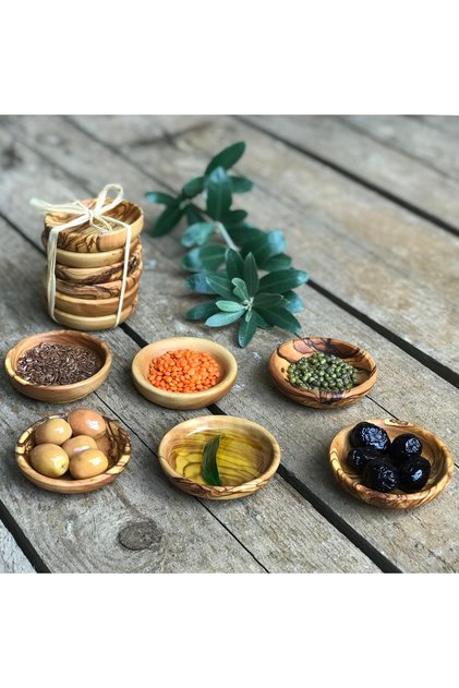 Olive Tree 6-Piece Wooden Bowl Set for Tasting, Sauce, Jam, Snacks and Candy