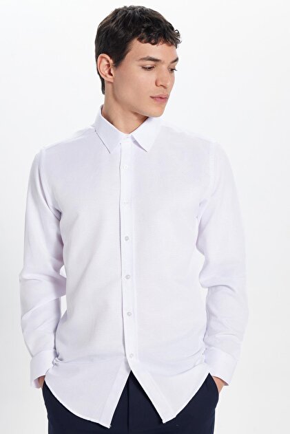 Men's Modern Fit Slim Fit Cotton Easy-Iron Dobby White Shirt