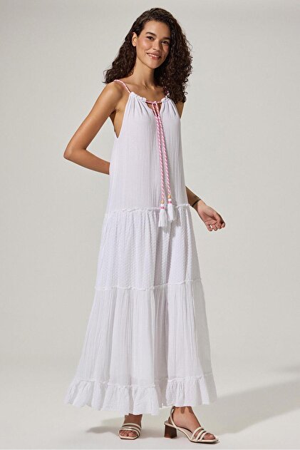efu EATHER SLEEVELESS TOP ホワイトF White By Nature Katlı Uzun Şile Bezi Elbise - Fiyatı, Yorumları