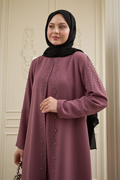 InStyle Pearl Detailed Piece Detail Dusty Rose Abaya- Trendyol