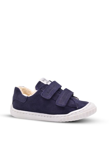 Pearl Double Velcro Leather Fur Lined Unisex Shoes Navy Blue