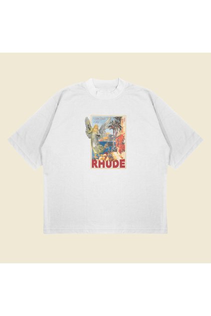 Rhude Angel Printed Oversize Unisex Cotton Breathable Thick Fabric T-Shirt