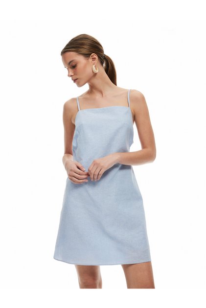 Back Low-Cut Linen Blended Thin Strap Women's Mini Dress