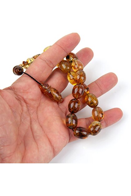 LapisDo Dominik Mavi Kaya Fosil Amber Badem Kesim 12x15.5mm Maskot