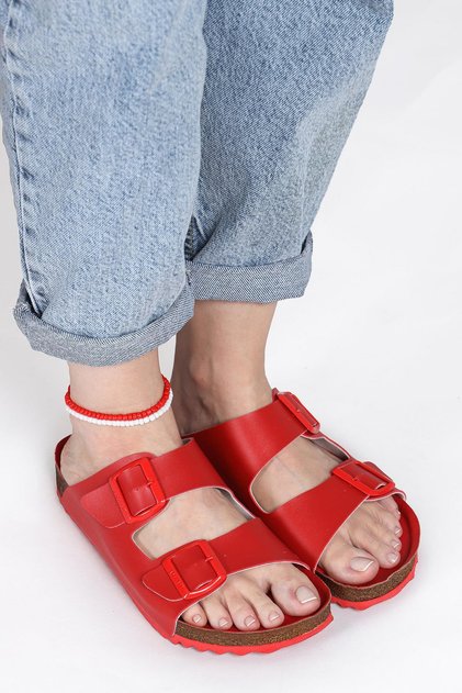 50010 Double Buckle Red Daily Women's Slippers
