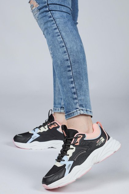 29943 Siyah - Pembe Kadın Sneaker Günlük Spor Ayakkabı