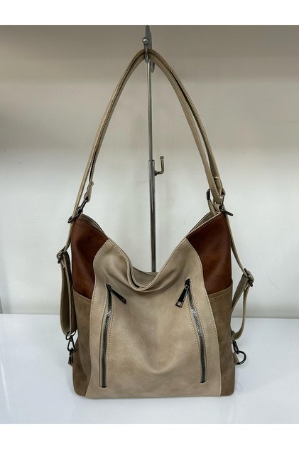 Dark Beige Piece Color Women's Shoulder and Backpack