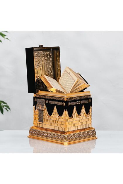 Güncel Vitrin Kabe Maketi Kur'an-ı Kerim Hediyeli Biblo Zirkon