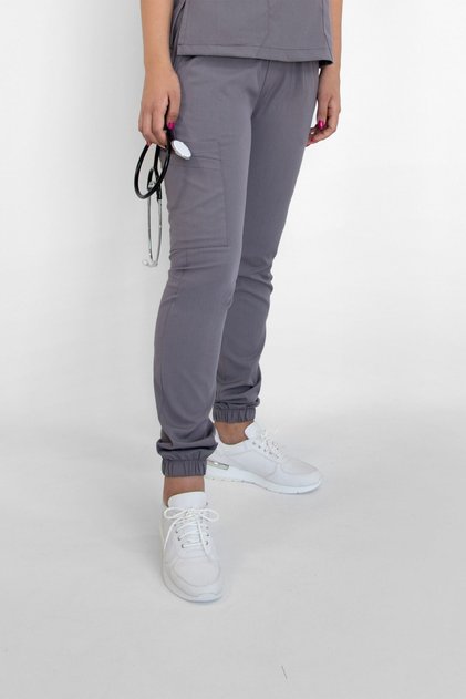 Gray Lycra Viscose Jogger Elastic Leg Trousers
