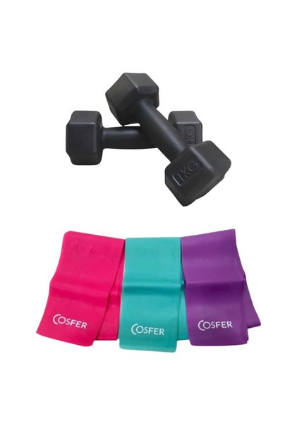 Black Dumbbell 1 kg X 2 and Pilates Resistance Band 3 Pieces