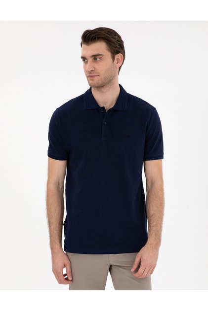 Lacivert Slim Fit %100 Pamuk Düğmeli Polo Yaka Basic Tişört 50306448-VR033