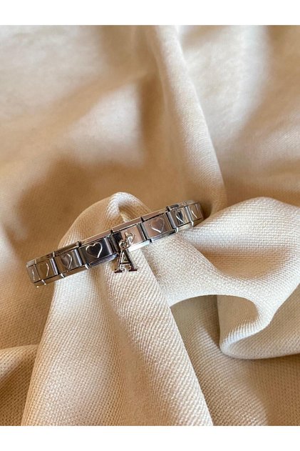 Letter a with Heart Steel Italian Charm Bracelet