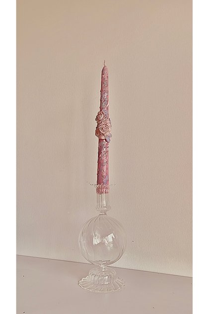 3D Pembe Gül Şamdan Mum