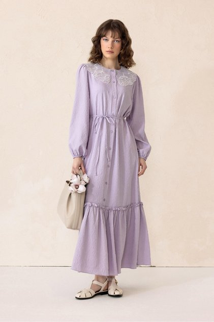 Rochie lungă jacquard cu guler festonat LILA 9298-E
