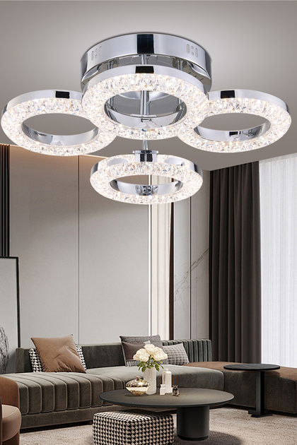 Oylum 4'lü Krom 24 Watt Kristalli Koridor Salon Led Plafonyer Avize