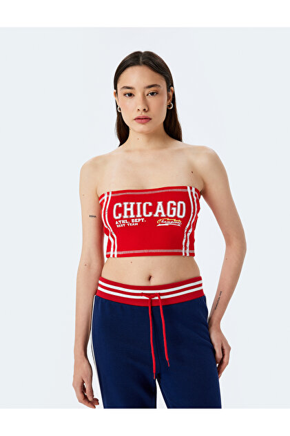 Slogan Printed Strapless Sleeveless Crop Tank Top