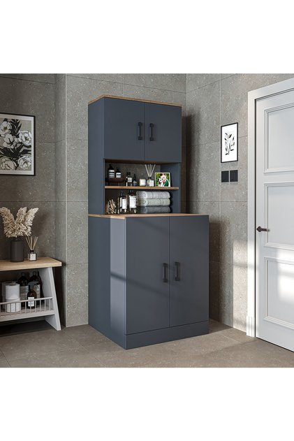 Çamaşır-Kurutma Makinesi Dolabı Kapaklı Banyo Dolabı