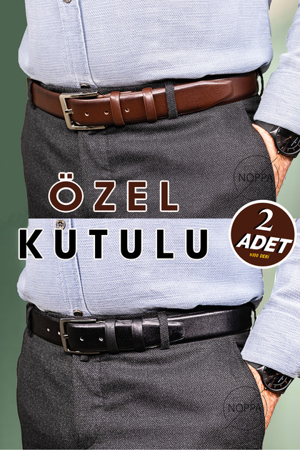 2-Pack 100% Genuine Leather Classic Men's Belts - (Brown & Black Leather Belts)
