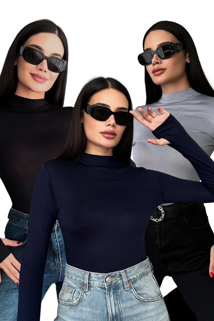 Black Navy Blue Gray - 3-Piece Women's Bodysuit