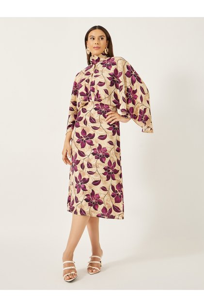 Print Satin Long Sleeves Sheath Midi Dress