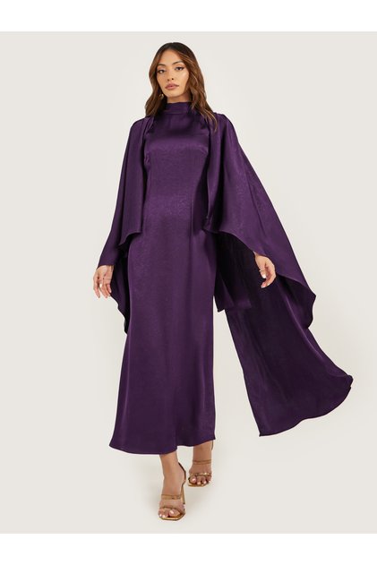 Plain Cape Sleeves A-Line Maxi Dress