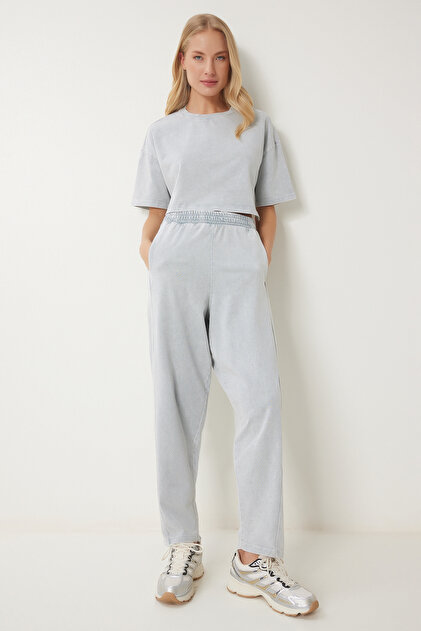 Happiness İstanbul Women's Gray Faded Effect Cotton Knitted