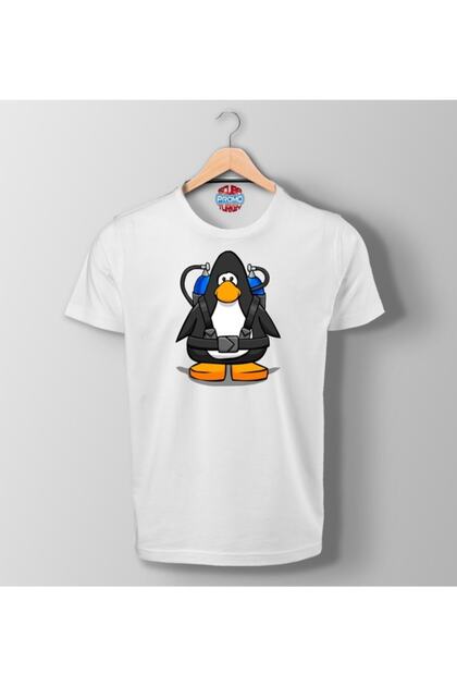 Scuba Penguin Printed Black T-Shirt