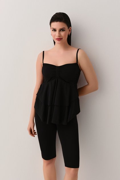 Volanlı Straplez Tankini Üst