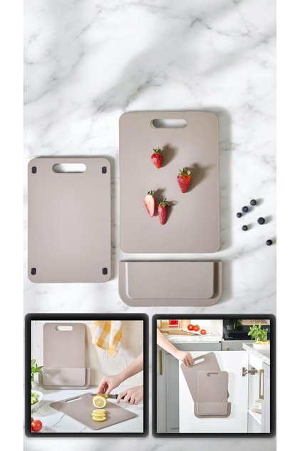 Cutting Board Set with Cutting Stand - Adhesive Stand and 2 Pieces Plastic Cutting Board