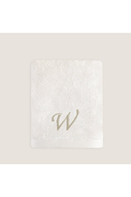 Solid Embroidered Face Towel 50X90 cm Ecru