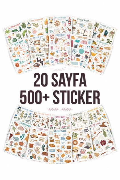 Bujo Sticker Seti - 20 Sayfa 500+ Sticker - Estetik & Vintage Planlayıcı, Günlük, Defter Çıkartmalar