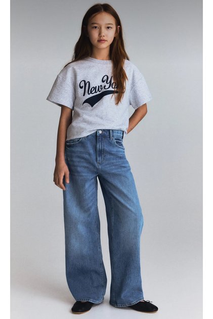 Girl's Blue Color 100% Coton Wide Leg Jean