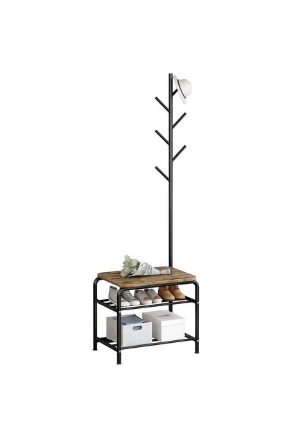 Suport pentru pantofi cu bancă și raft pentru pantofi, mobilier de hol, 54x35x170,5 cm, lemn/metal, negru