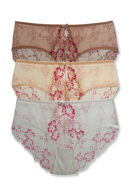 3-Piece Double Color Lace Tulle High Waist Women's Panties