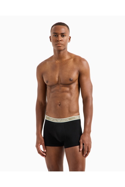 Men's Logo Elastic Band Stretch Cotton 3-Pack Black-Beige Boxer Em 000370   Af10779-Mc065