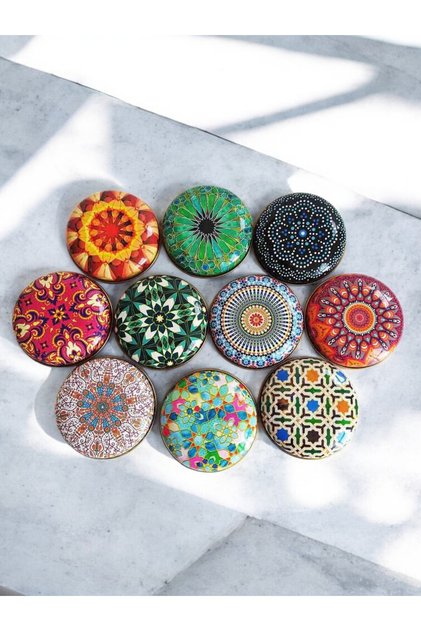 Mandala Themed Metal Box - and Candle Preparation Box 7,3X3Cm 10 Pieces